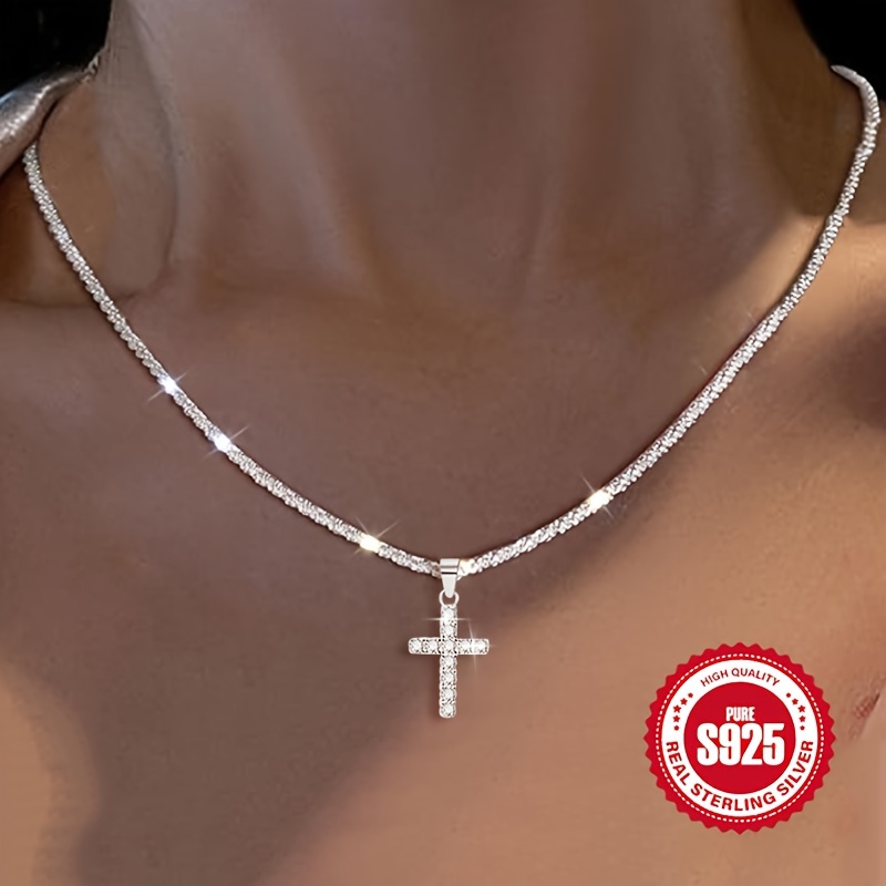 925 Sterling Silber Damen Kette Halskette Mit Kreuz Anhänger, Hypoallergene  Halskette Geschenk