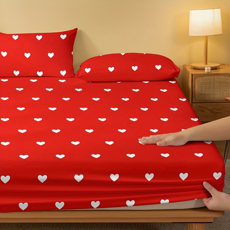 Fitted Sheet (without Pillowcase), Red Heart Print Bedding Sheet