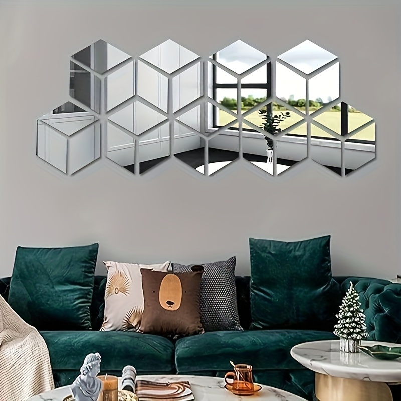 24 Uds pegatinas de pared de espejo hexagonal calcomanías de pared