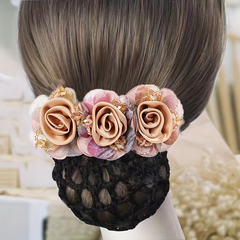 

Flower Hair Clip Hair Bun Cover Barrettes Net Snood Hairnet, Elegant Flower Decor Hair Accessories Hair Clip