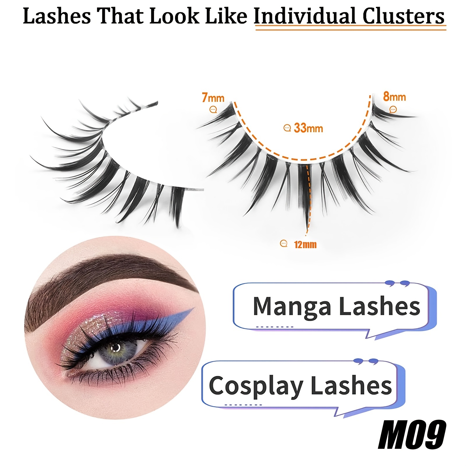 Manga Lashes, Clear Band Anime Lashes 4 Pack, Spiky Anime False Eyelashes  Natural Look, Japanese Lashes Looks Like Cluster Manga Lashes Individual,  Re