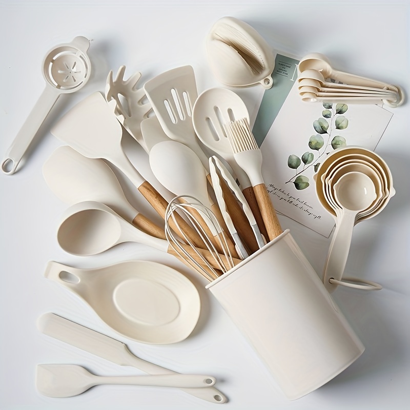 Cooking Utensils Set of 6, Silicone Kitchen Utensils with Wooden Handle