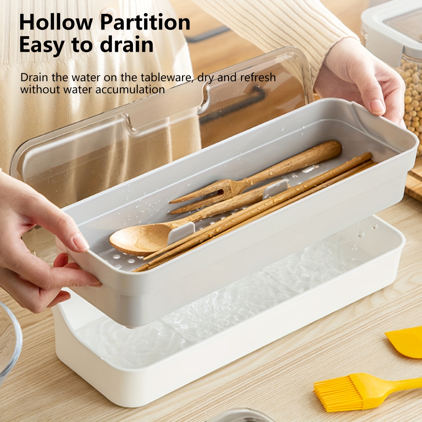 Chopsticks Dry Drain Box, Kitchen Transparent Cutlery Tray With Lid, Spoon  Fork Knife Storage Container - Temu