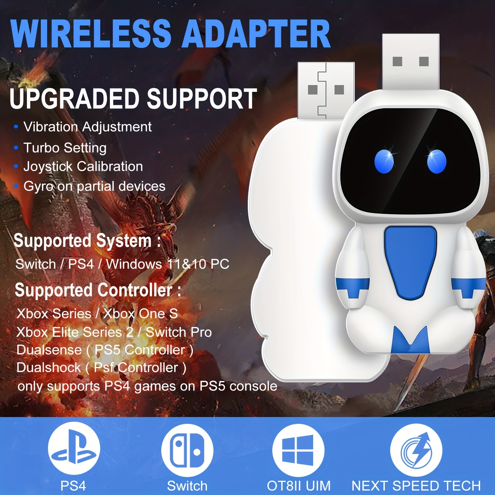 Adaptateur Bluetooth, Adaptateur de Contrôleur sans Fil USB Bluetooth  Dongle pour PC Windows, pour Android TV Box, pour PS4, pour PS5, pour Xbox  One