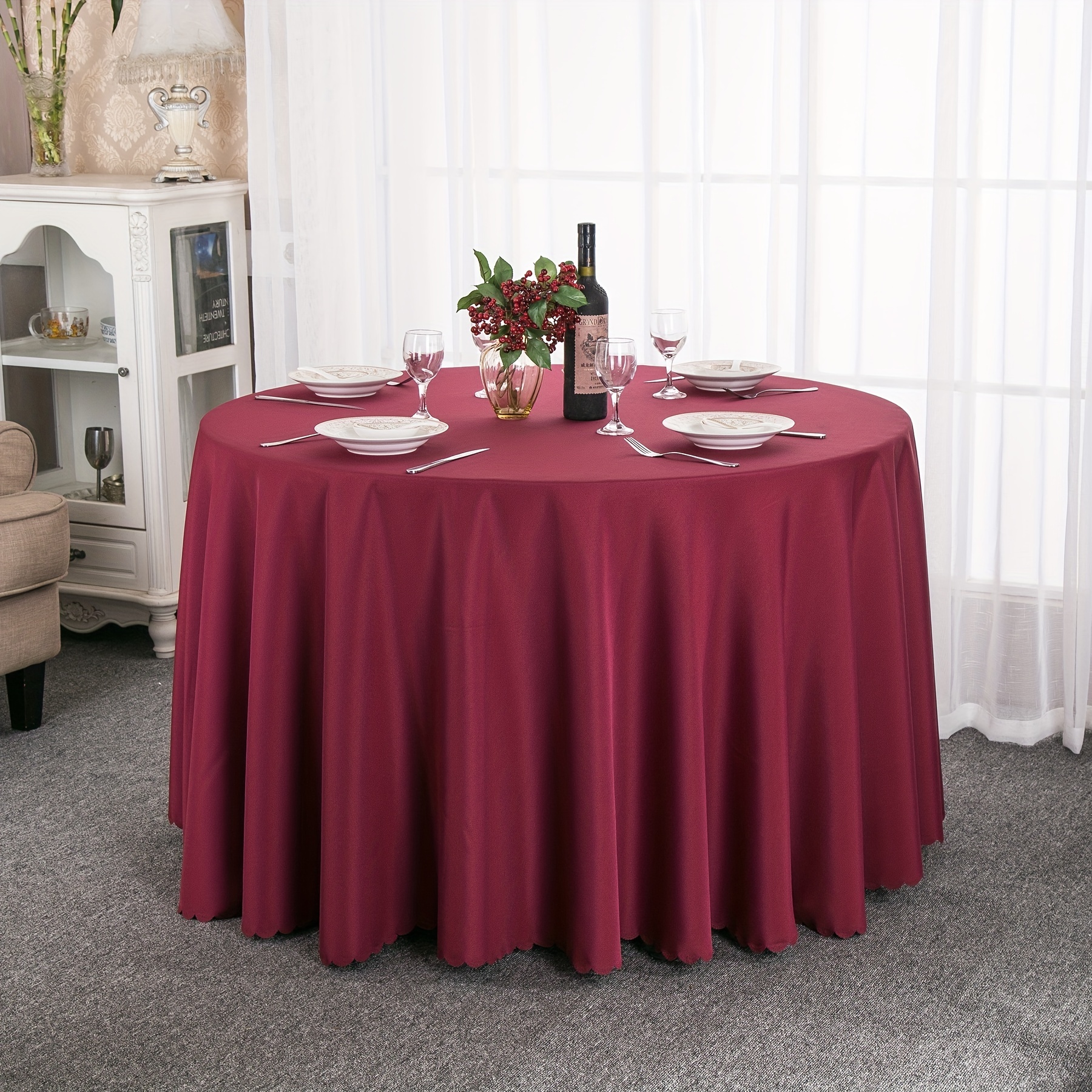 Plain Stain Resistant Tablecloth Washable Polyester Table Cover