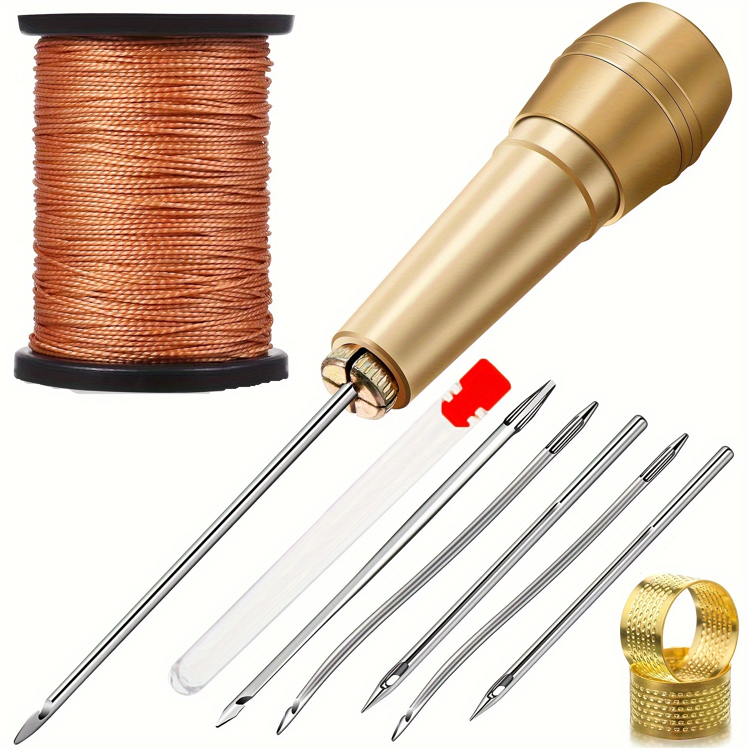 

Leather Sewing Kit Diy Leather Sewing Awl Needle With Copper Handle Set Leather Canvas Tent Shoes Repairing Tool W/nylon Thread