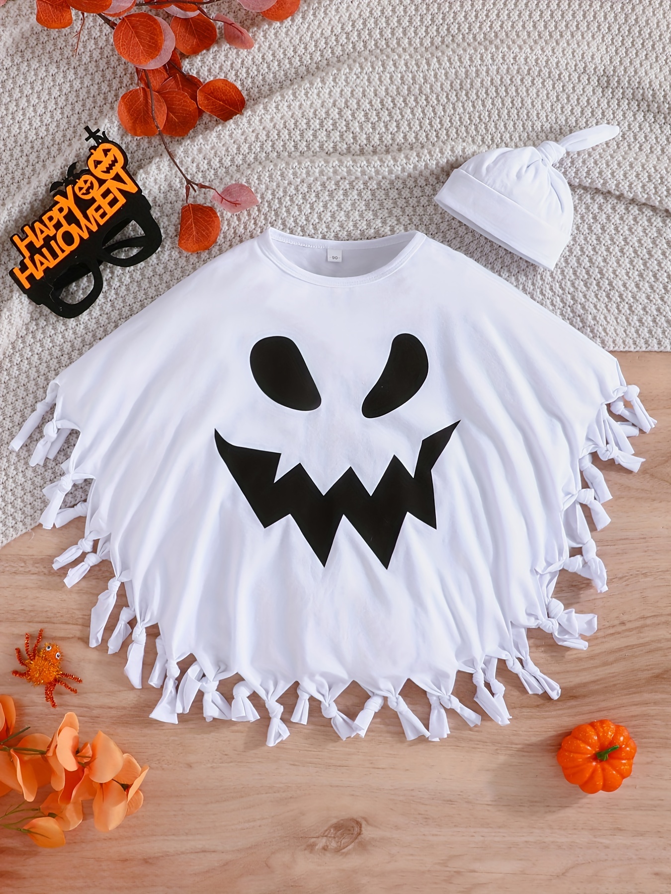 Kids Halloween Outfits Ghost Face Print Cloak Novelty Pattern Costume
