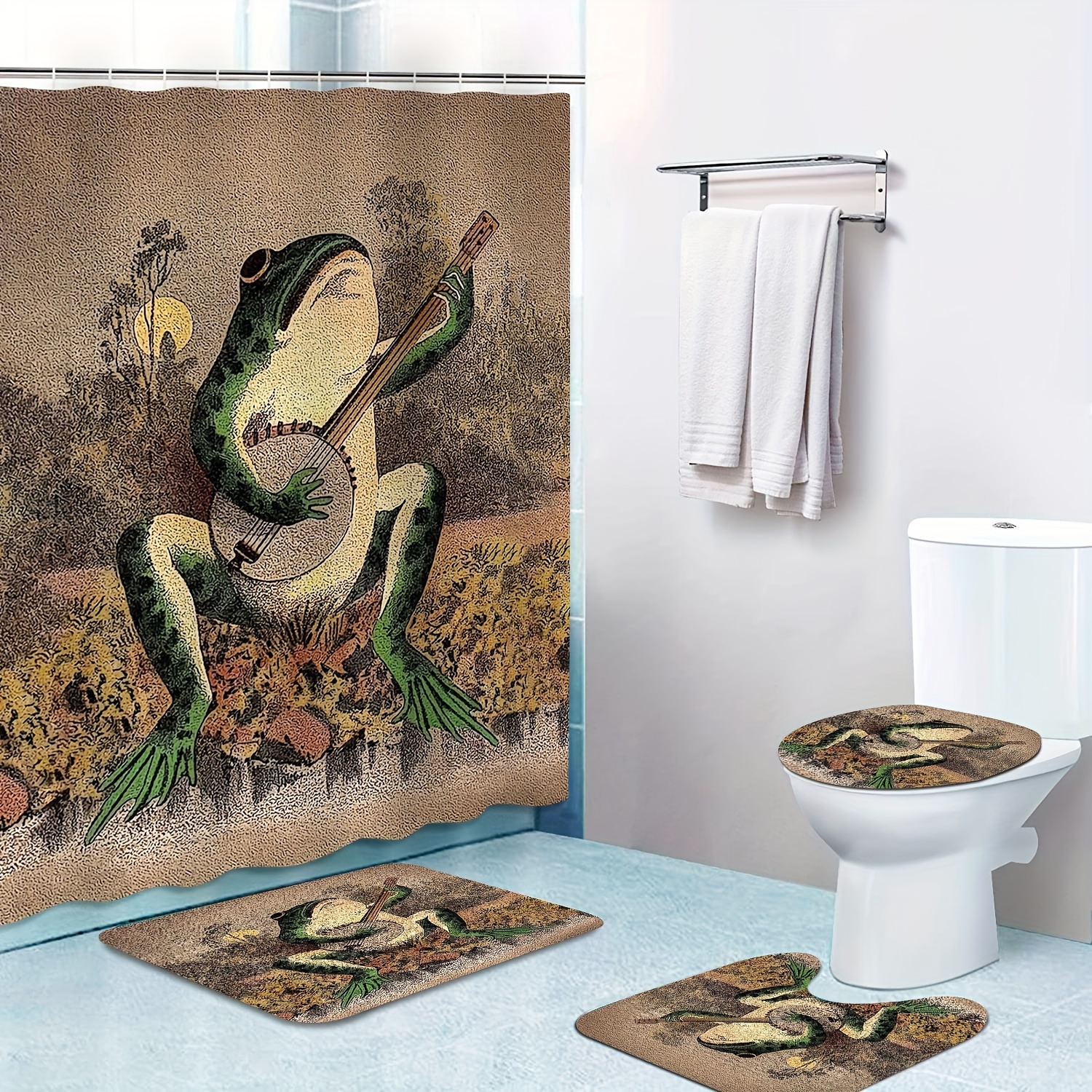 Mushroom Print Shower Curtain Frog Frog Waterproof Shower - Temu Canada