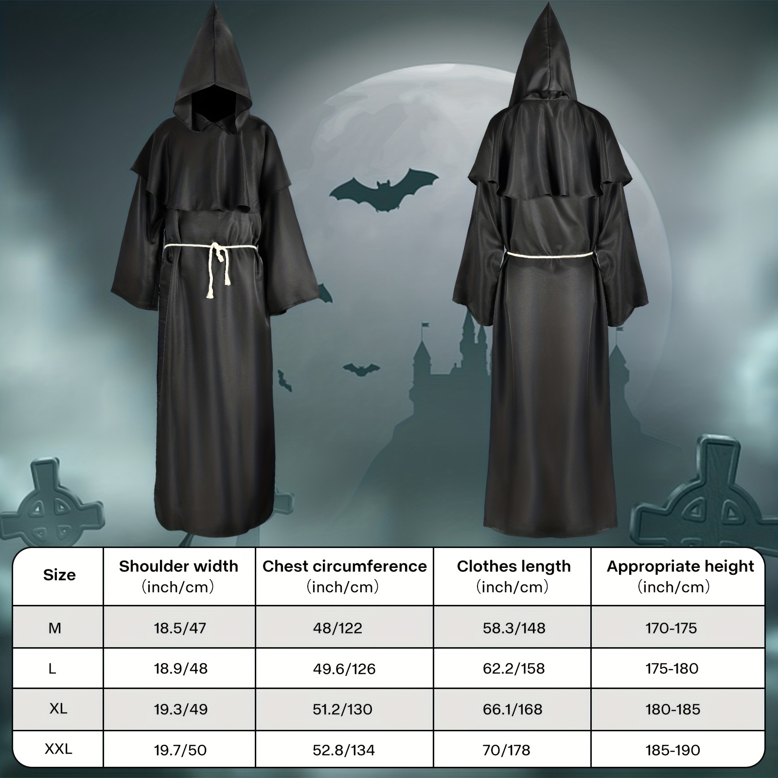Halloween Monk Costume Pastor Robe Medieval Renaissance Robe