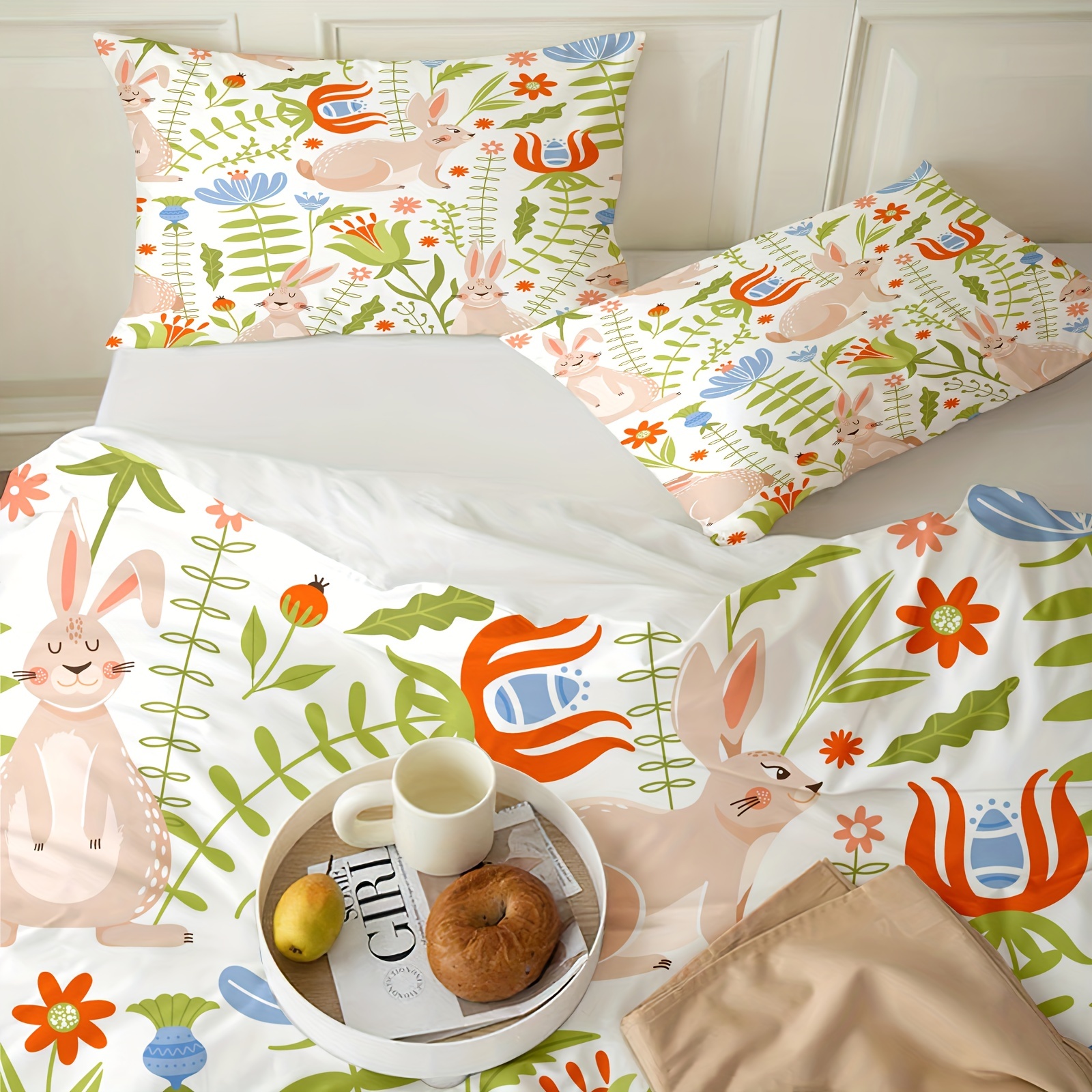 Cute White Bunny Lavender Bedding, Duvet Cover Set & Pillowcase, Zippe
