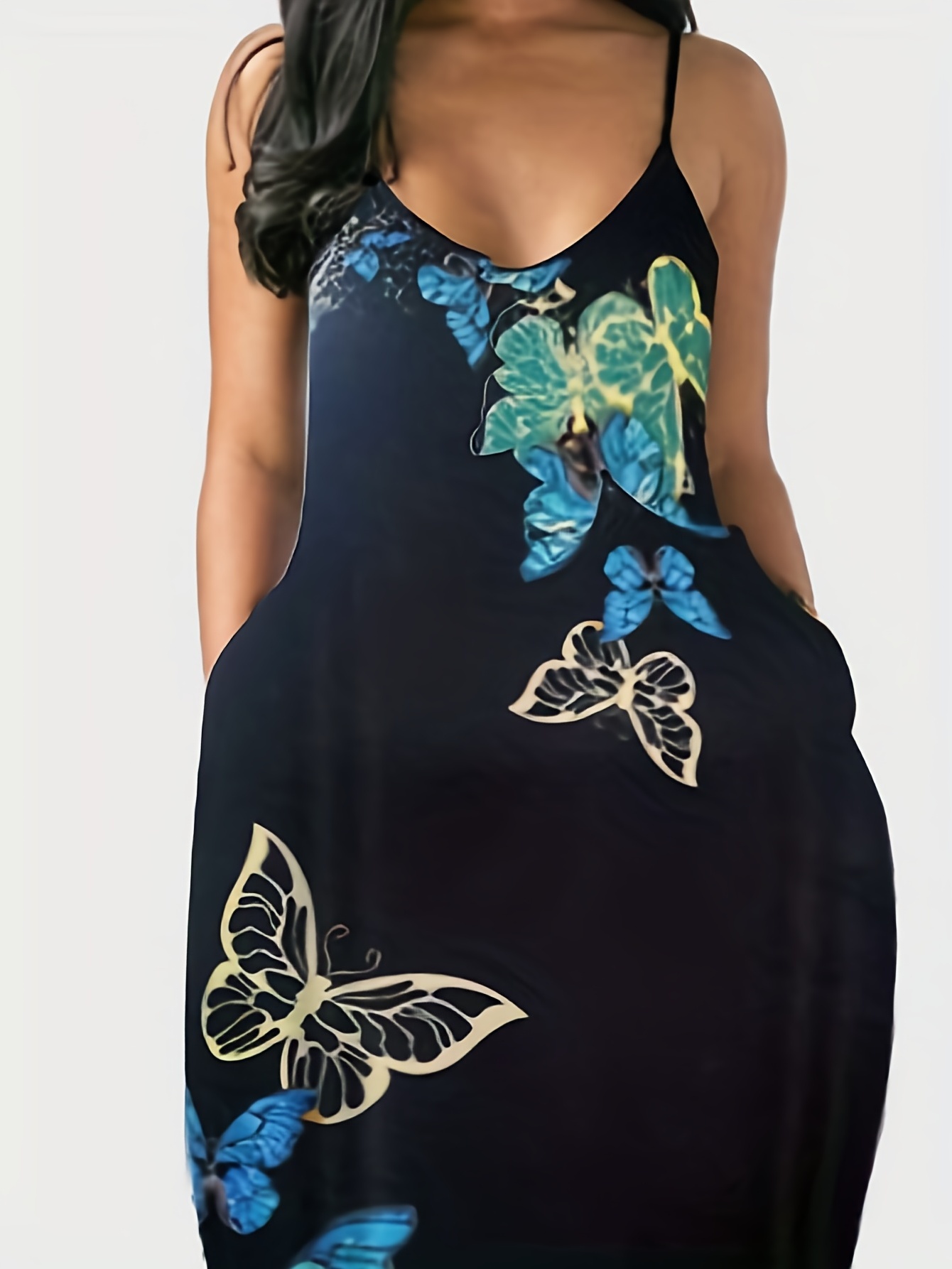 Dropship Plus Size Butterfly Print Short Sleeve Cami Dress; Women's Plus  Casual V Neck Side Knot Long Dress to Sell Online at a Lower Price