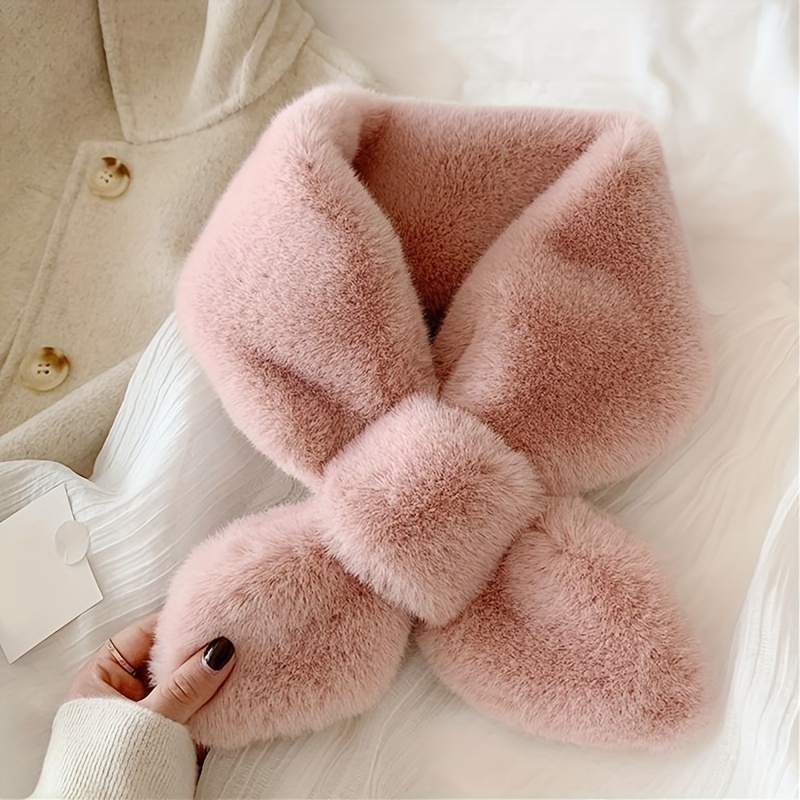 Cuello Bufanda Doble Lana Piel Coderito Peluche Mujer