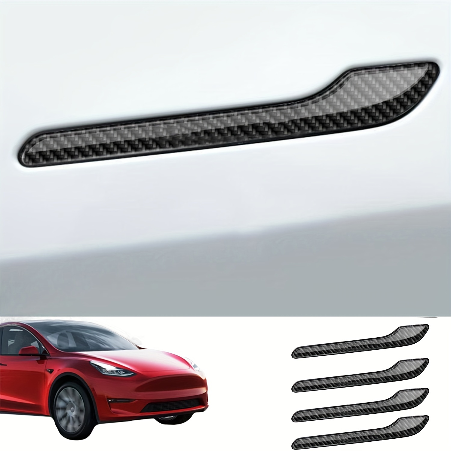 

4pcs Carbon Fiber Door Silicone Sticker - Scratch Resistant Matte Black - Door Handles Wrap For Tesla Model 3 Y - Car Door Decoration Modification