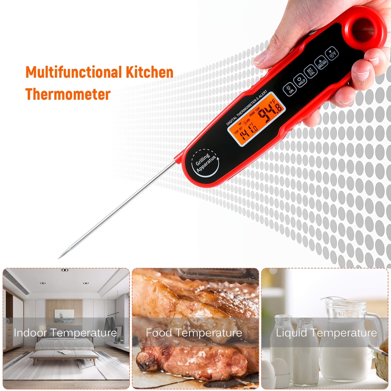 Digital Dual Probe Meat Thermometer, Calibratable Waterproof Instant Read  Food Thermometer with LED Backlit Display, Alarm Buzzer, for Kitchen