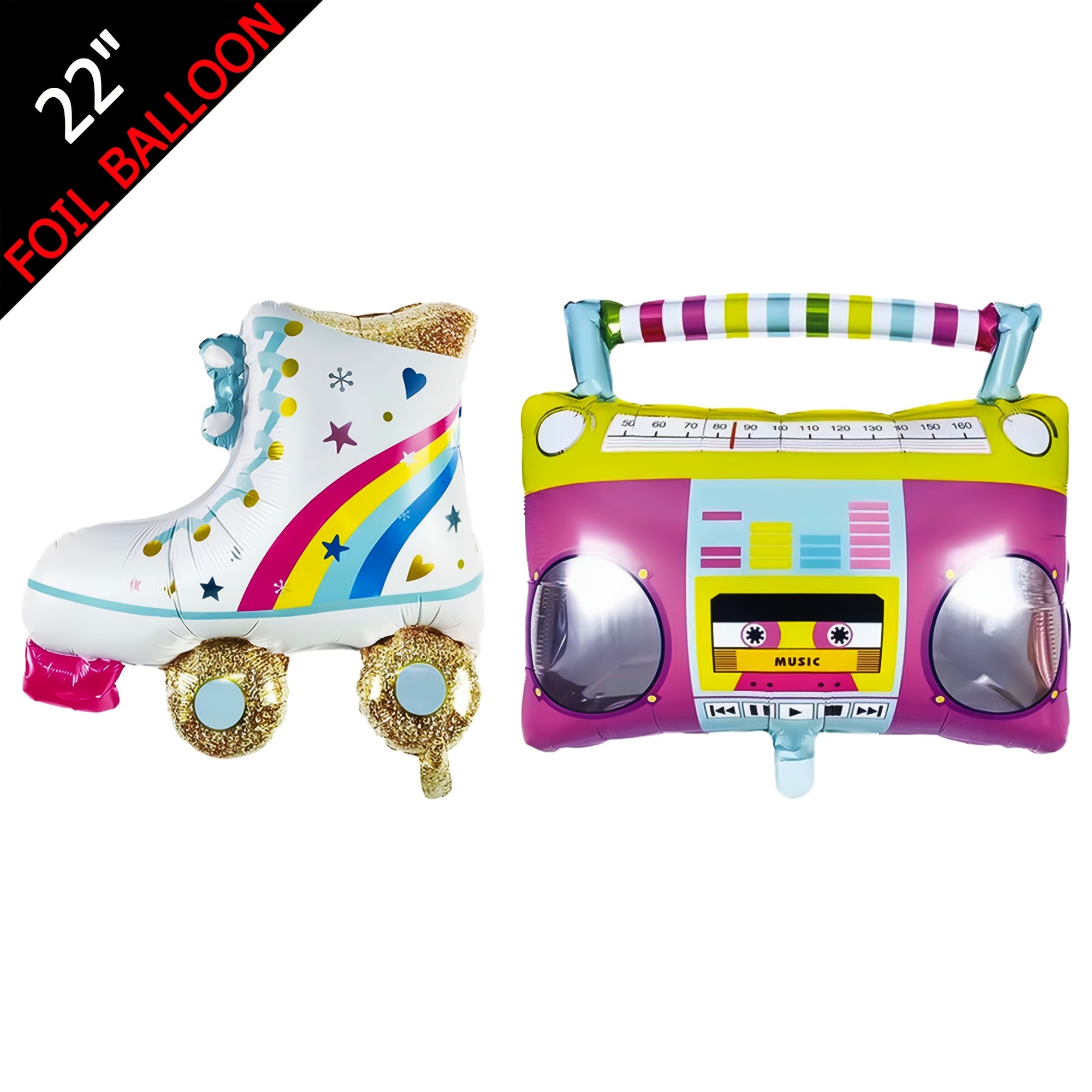 Retro Roller Disco Foil Balloon Mix, Rainbow (Set of 4) – Boom