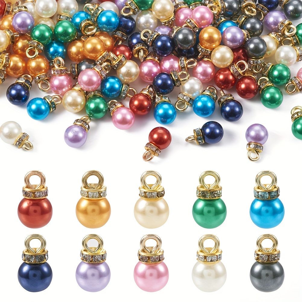 20pcs White Imitation Pearl Charms Pendant with Rhinestone DIY Jewelry, Jewels Earrings Bracelets Making,Temu
