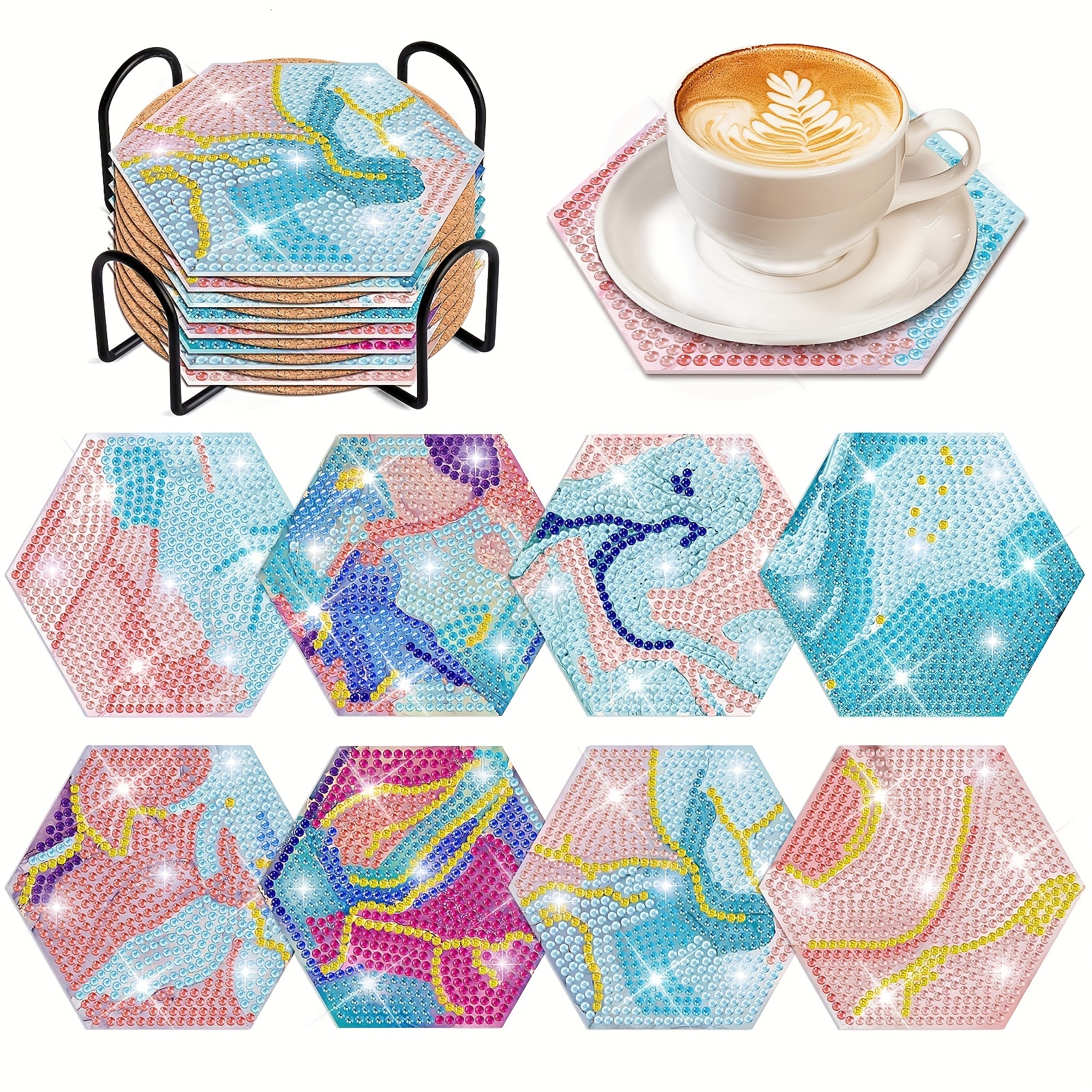 8 Pcs Diamond Coasters Farmhouse Diamond Painting Coasters with