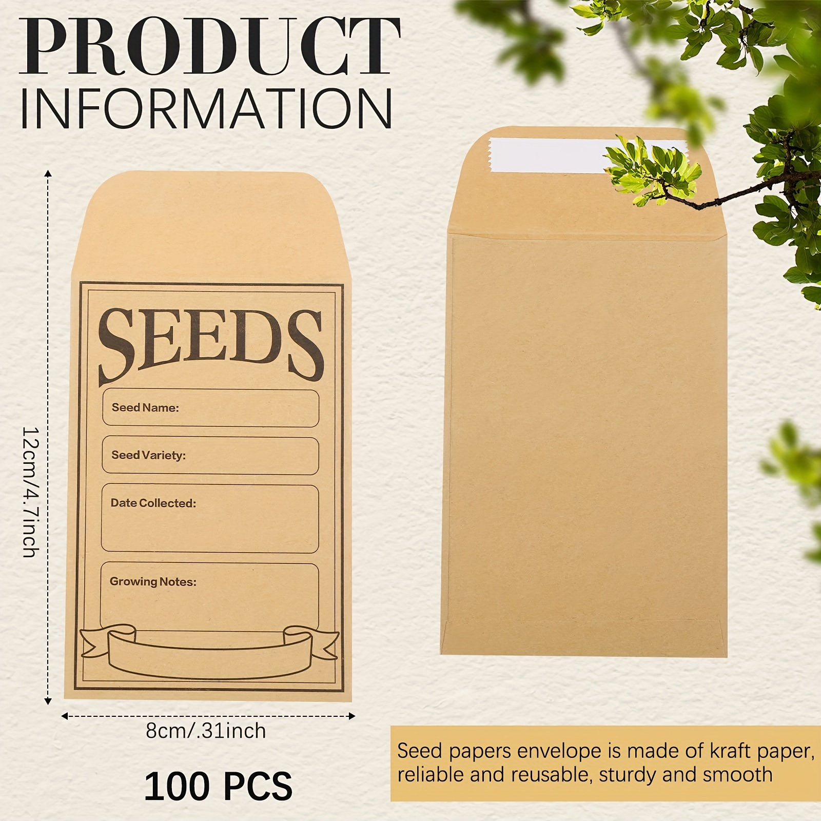 200Pcs Seed Envelopes, Seed Envelopes Resealable Small Seed Packets  Envelopes Brown Paper Seed Envelopes with Printing, 3.1x4.7 Inch Self  Sealing Seed