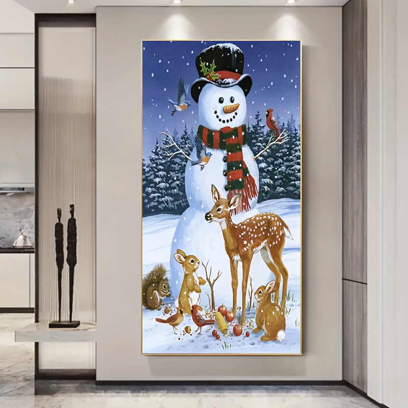 New Arrival Full Round Diamond Canvas Snowman Deer Home Wall Decor 5d Diamond  Painting Kits Craft Gem Art - Temu