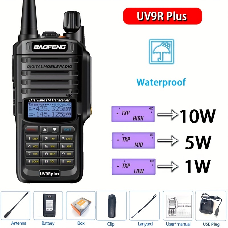 Baofeng UV-9R Plus Type-C Charge Rapide Universelle 10W IP67-IP68