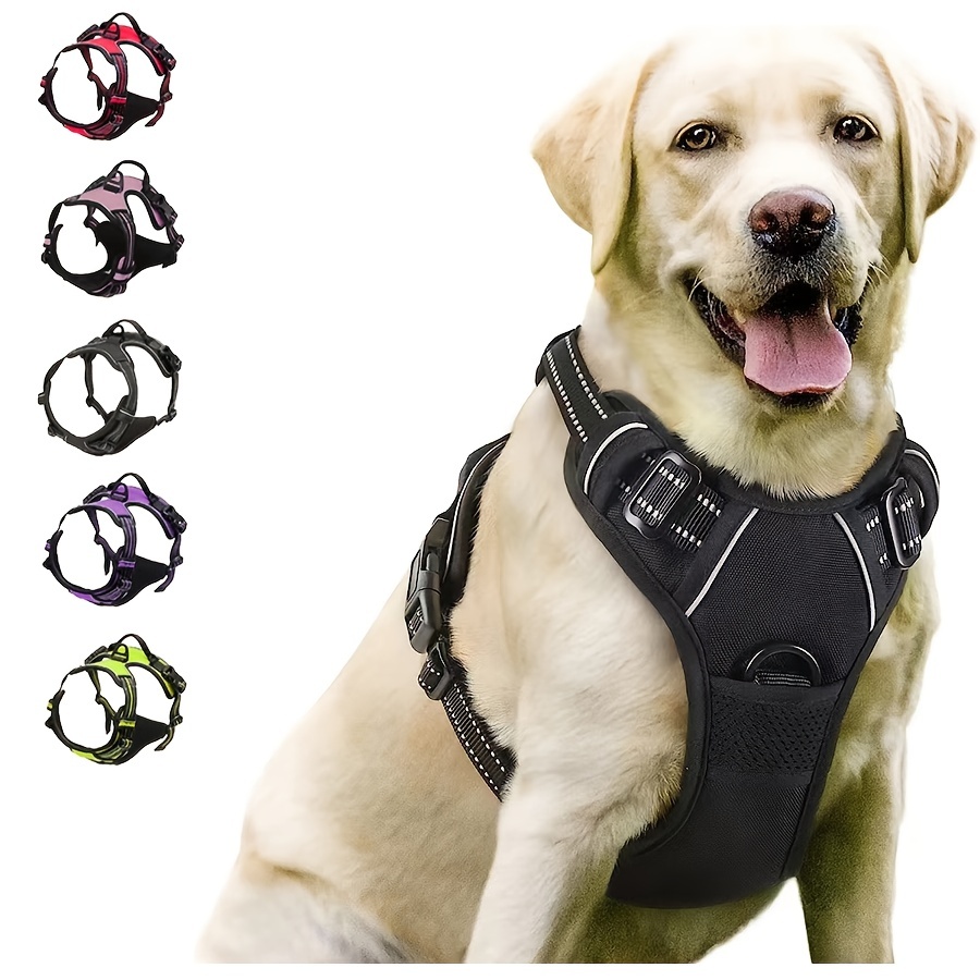 Arnés para perro a prueba de escapes, arnés reflectante sin tirones con asa  de elevación, chaleco ajustable para mascotas con clips delanteros y
