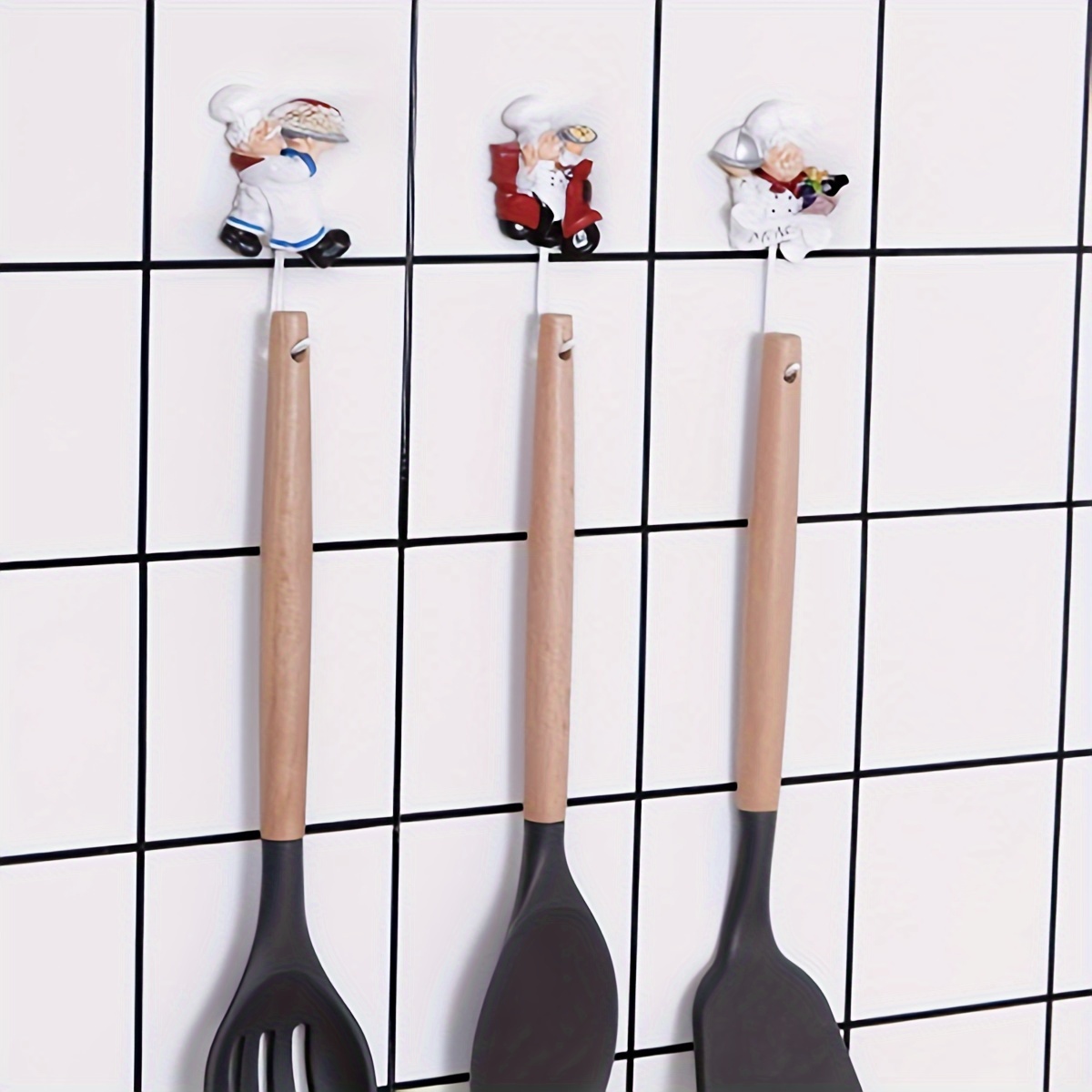 Pack Of 4 Resin French Chef Figurine Wall Hooks Decorative Cook
