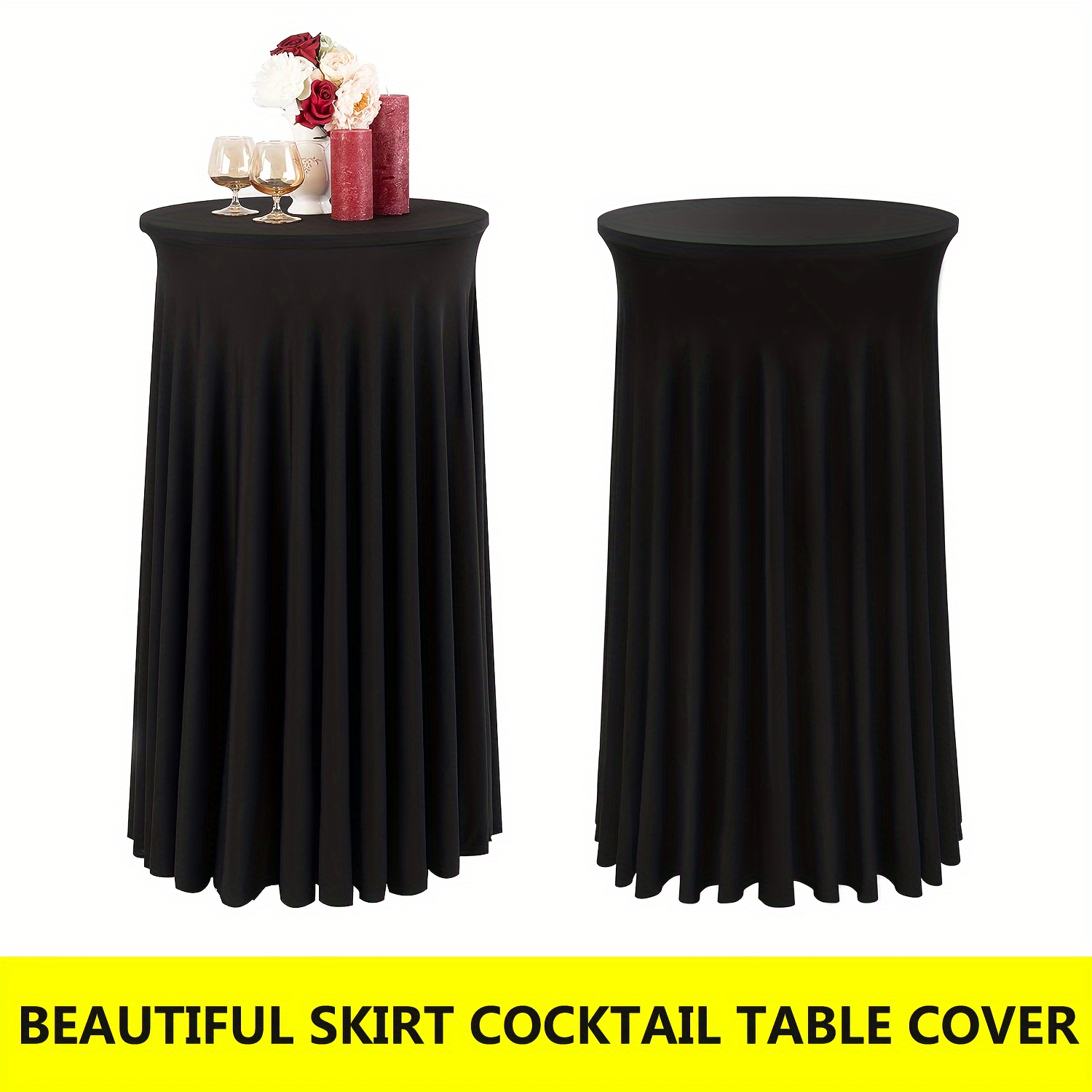 Hotel Wedding Decoration Elastic Cocktail Table Set High Foot Bar Cover  Solid Color Banquet Dining Table