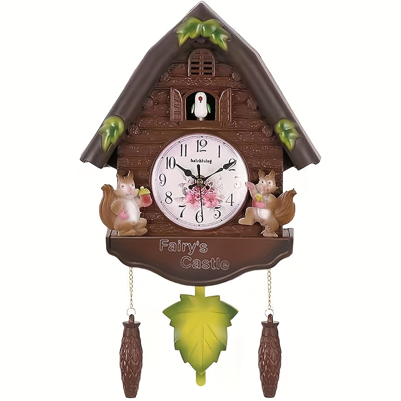  Reloj de cuco de madera hecho a mano para decoración de pared  de sala de estar, con volumen ajustable y sensor nocturno (A) : Hogar y  Cocina