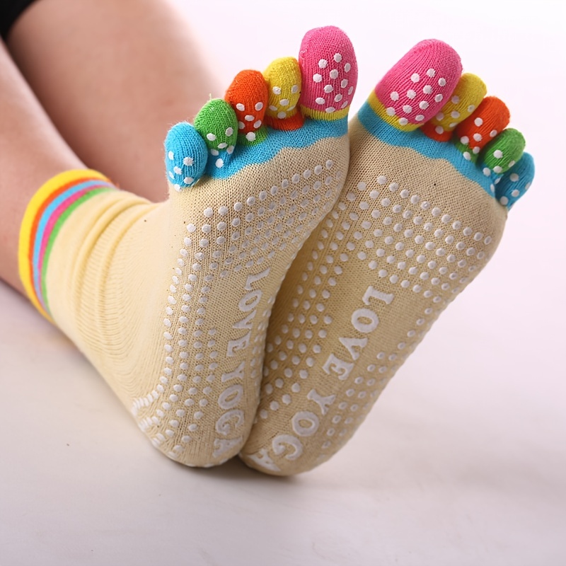 2 Pairs Non Slip Yoga Socks With Grips,non-slip Five Toe Socks For