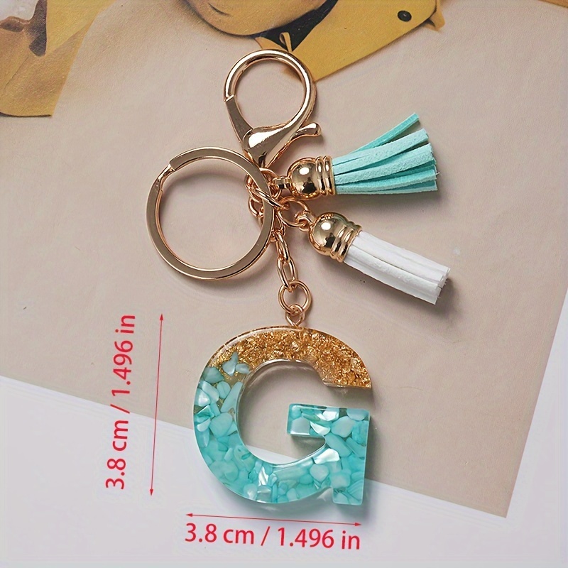 Junyuerly Gold Initial Key Chain Pink Acetate Letter Pendant Key Ring Backpack Accessories for Girls