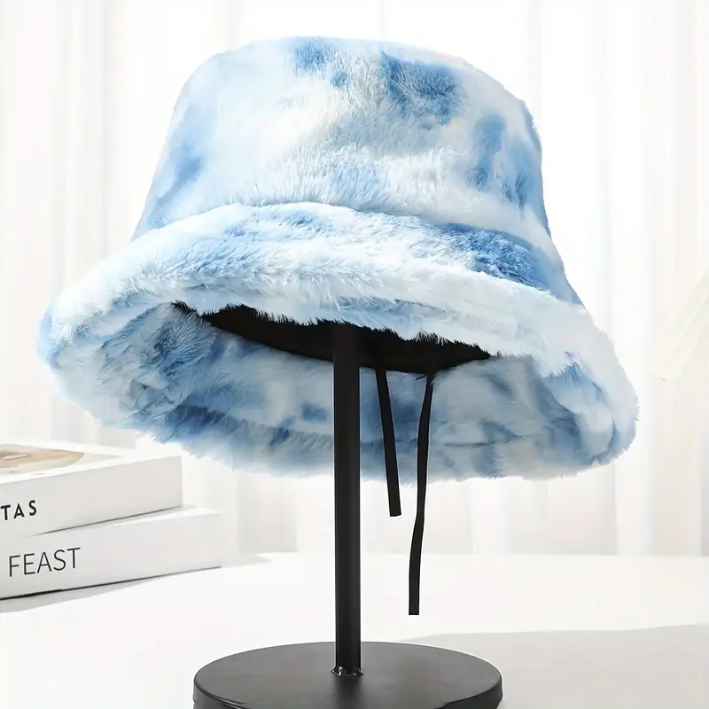 womens tie dye plush fleece bucket hat thick winter fisherman cap with gradient clouds design breathable non machine washable for autumn winter hats casual outdoor wear Product details 0