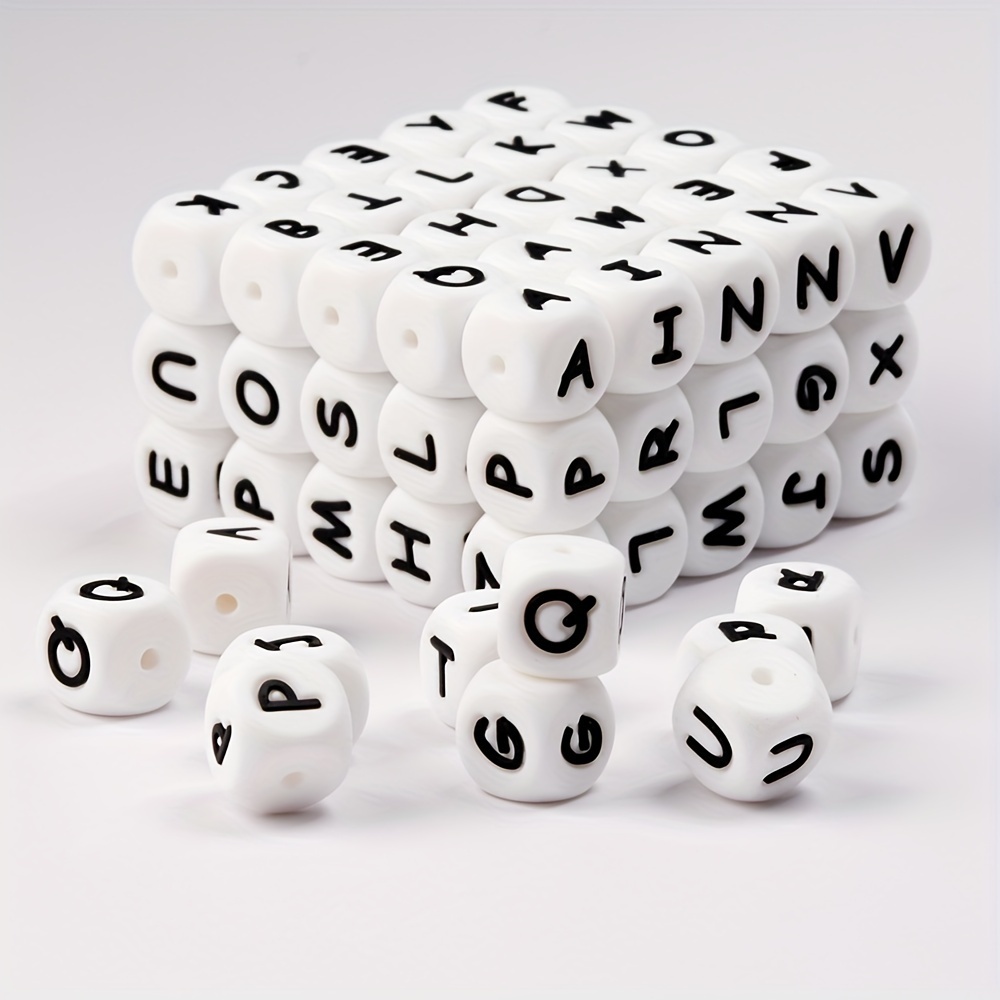 Cube Silicone Beads Letter Square Dice Letter Beads For Key - Temu