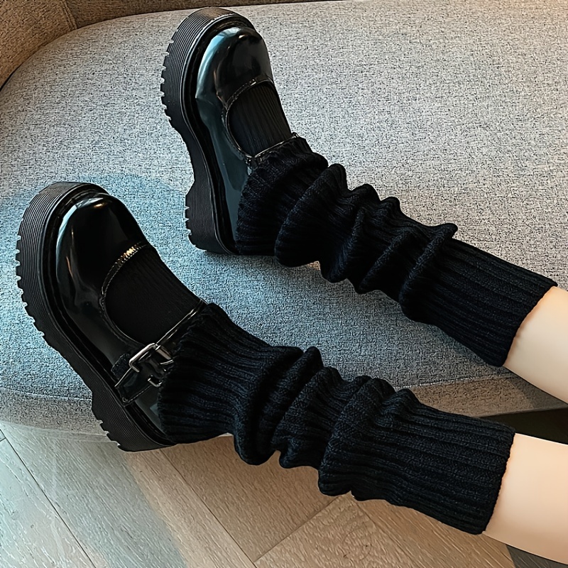 Solid Color Leg Warmers Harajuku Punk Ribbed Knit Knee High - Temu