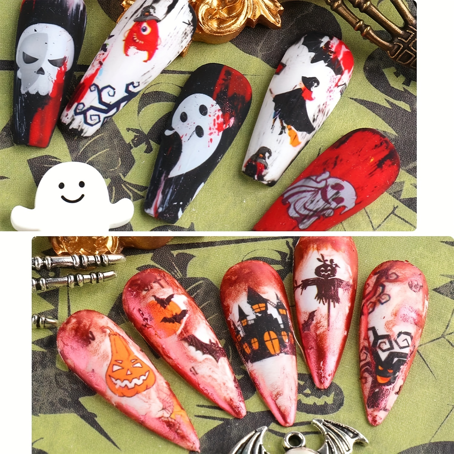  10 Sheets Halloween Nail Foil Transfer Stickers Skull