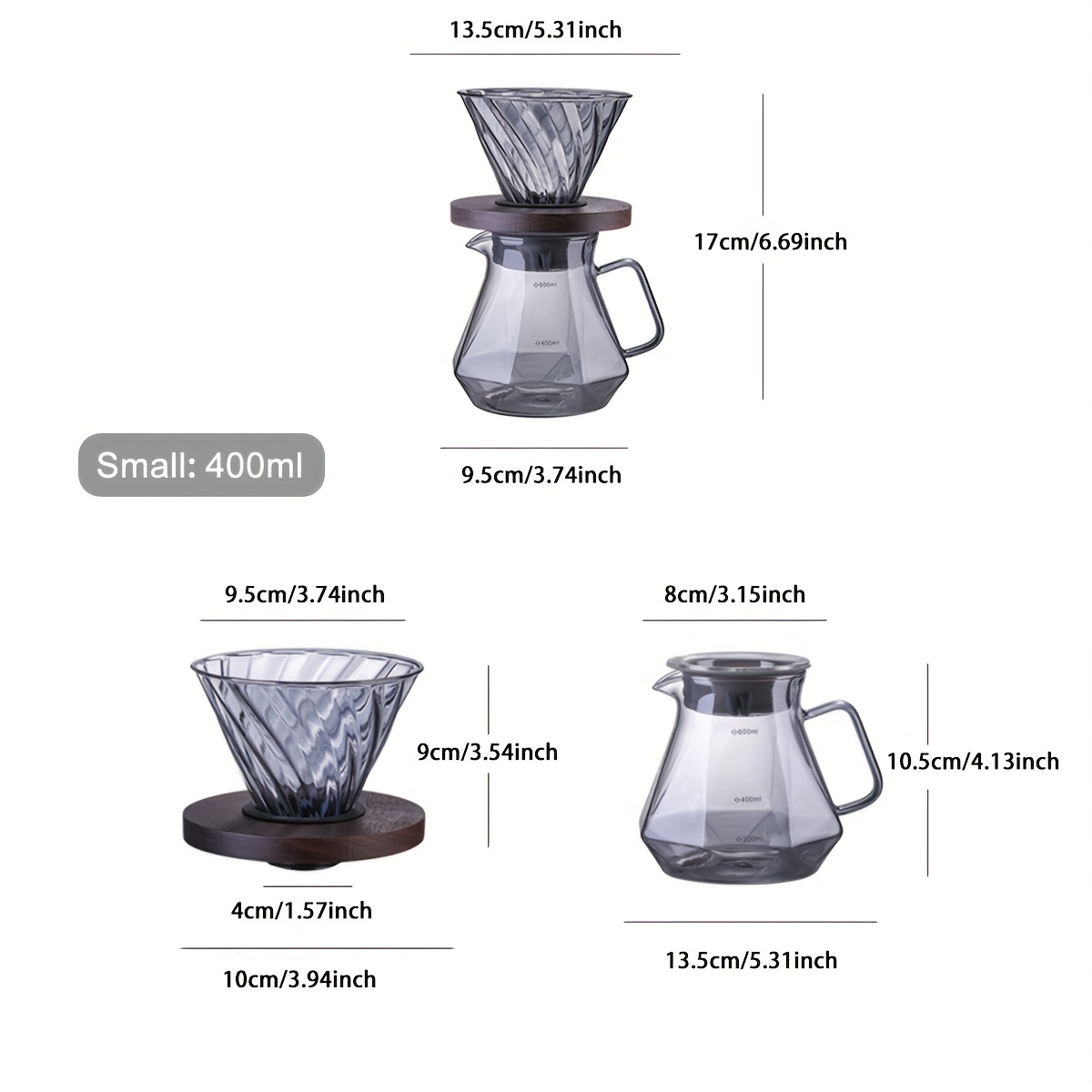 1pc Pour Over Coffee Maker, Pour Over Coffee Brewer with Stainless Steel  Coffee Filter, Large Capacity Dripper Coffee Maker Pour Over with Thermal  Insulating Silicone, 400ml/13.5oz, 600ml/20oz, 800ml/27oz