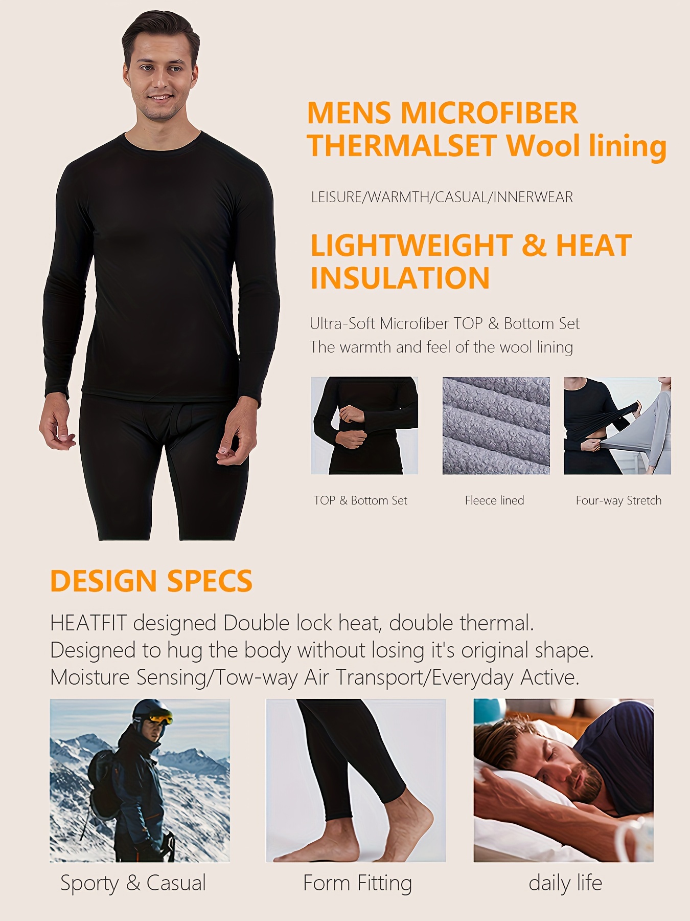  TELALEO Thermal Underwear for Men Thermals Set Fleece