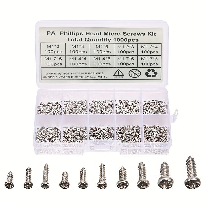 1000 Pcs Small Phillips Pan Head Screws Assortment Kit Micro Tiny  Electronic