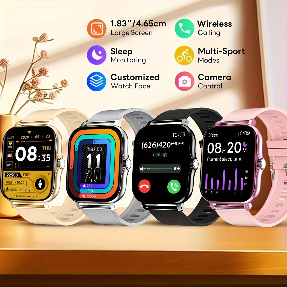 Montre Connectée Femme Homme avec Appel Bluetooth, 1.85 HD Smartwatch,  Podomètre, 112 Modes Sportifs, Suivi du Sommeil Fréquence Cardiaque,  Etanche IP68 Smart Watch pour Android iOS, Doré