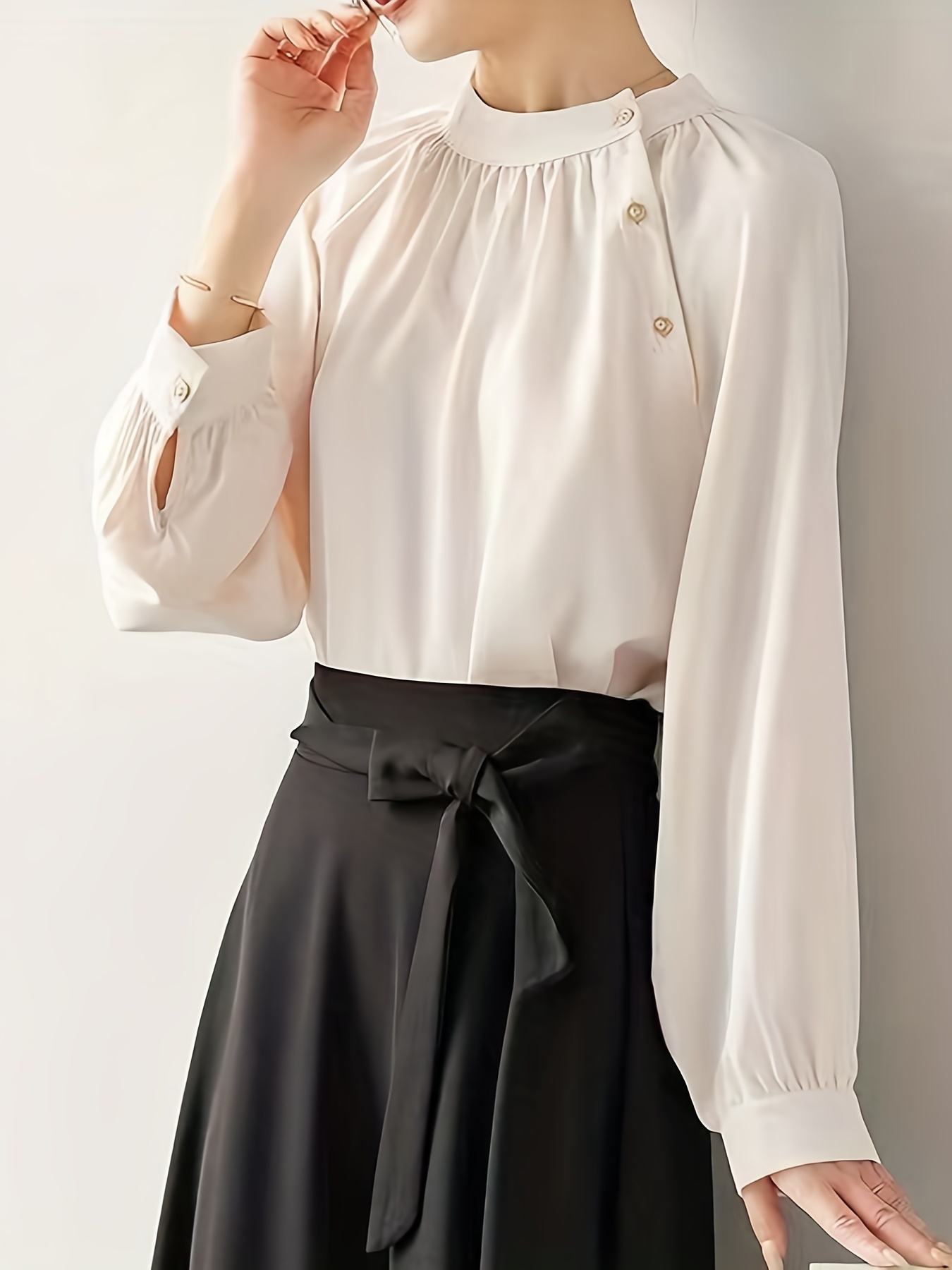 Manga Longa Mulheres Camisa Carrinho Collar Damasco Chiffon Blusa