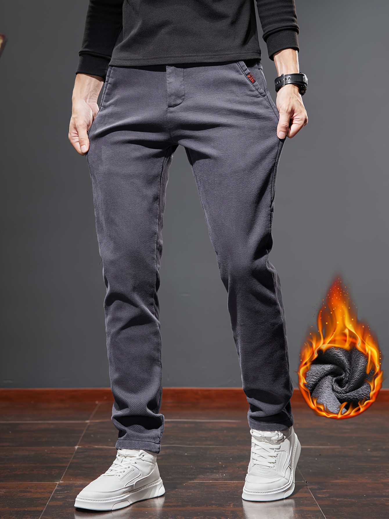 Men's Warm Fleece Semi formal Straight Leg Pants Fall Winter - Temu