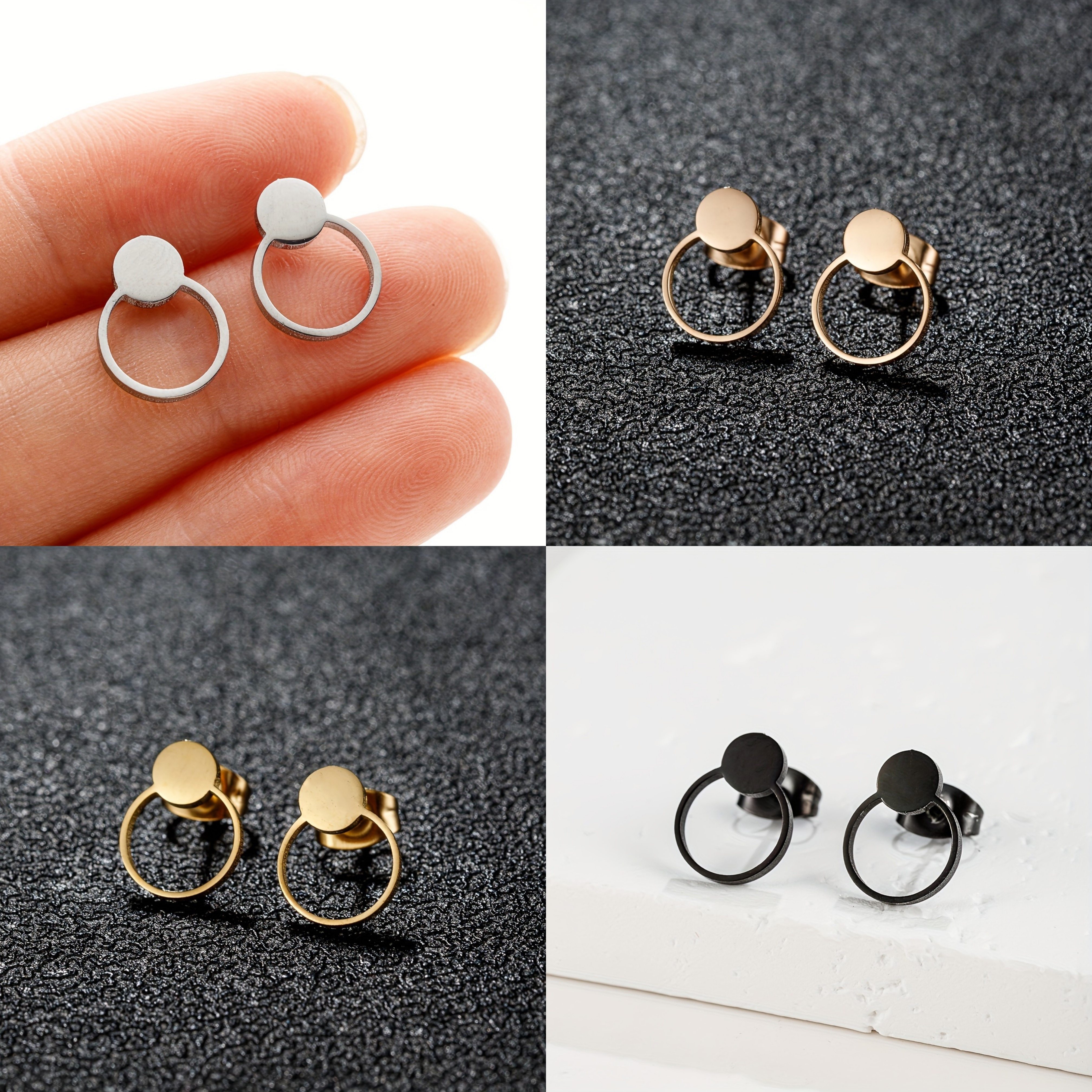 

1pair/4pairs Stainless Steel Simple Geometric Circle Stud Earrings For Men