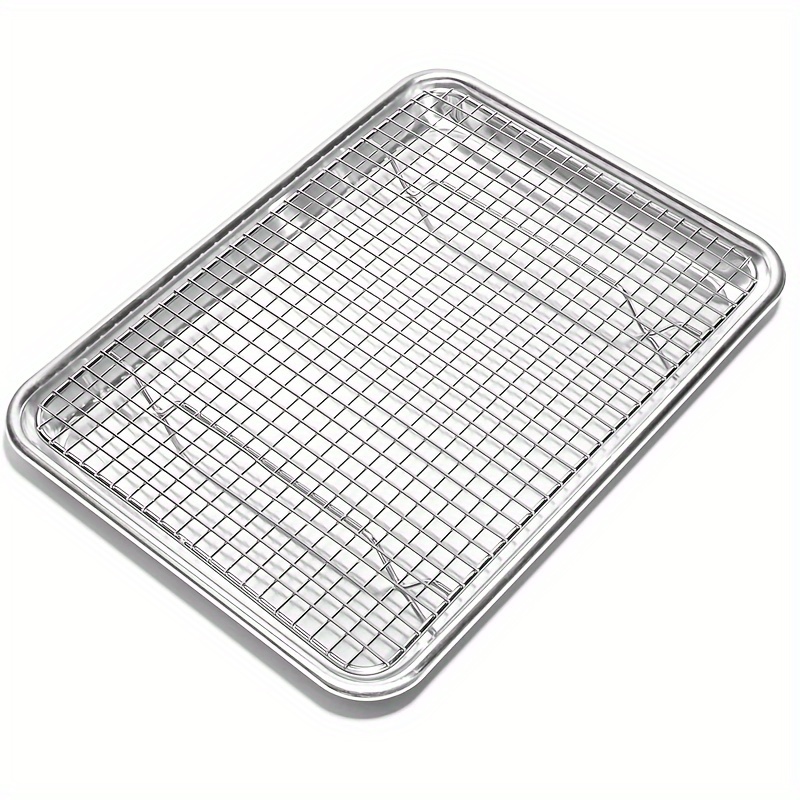 Stainless Steel Baking Pan With Cooling Rack Set, Rust Proof Pan With Extra  Thick Edge For Cooking And Baking - Temu