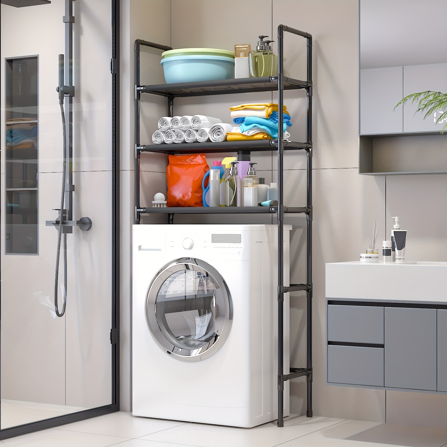 gabinete de lavadora Estante para lavadora, estante de almacenamiento sobre  la lavadora en el baño, balcón, armario de lavandería, estante de