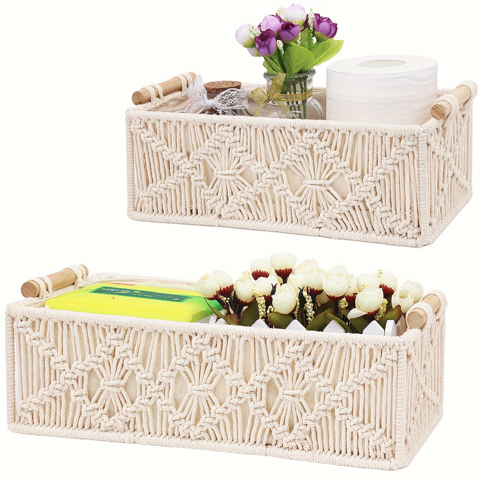 Macrame Storage Basket, Boho Decor Baskets For Organizing, Woven Decorative  Storage Box For Countertop, Toilet Paper Storage Container, Storage Basket  With Handle For Bathroom Decor - Temu