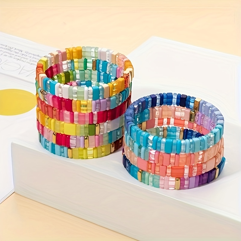 Colorful Acrylic Beads Stretch Bangle Bracelet