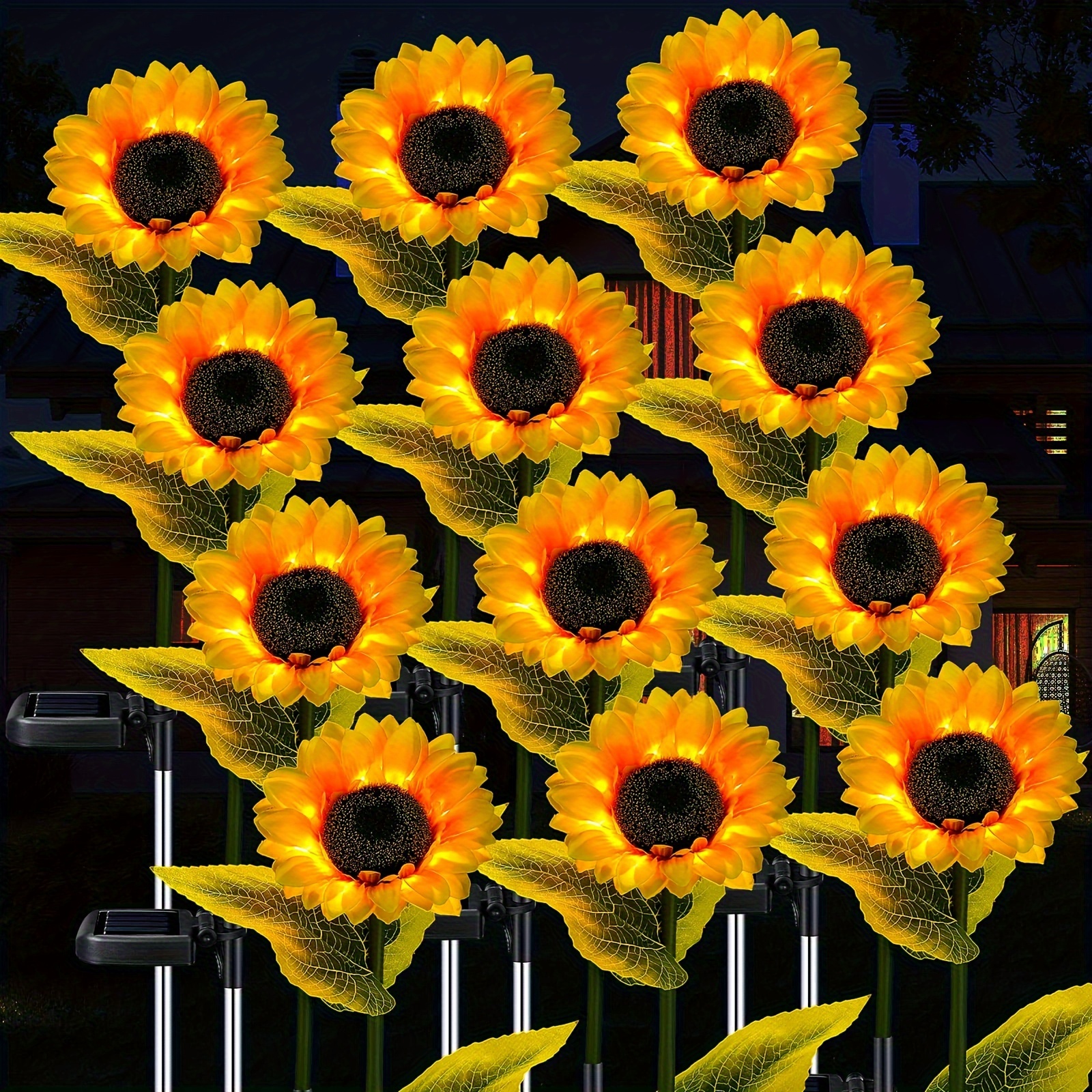 Lumières Solaires Extérieures Fleur,Lot de 3 Décorations de Jardin  Tournesol Lily,Lampe Solaire Jardin,éclairage