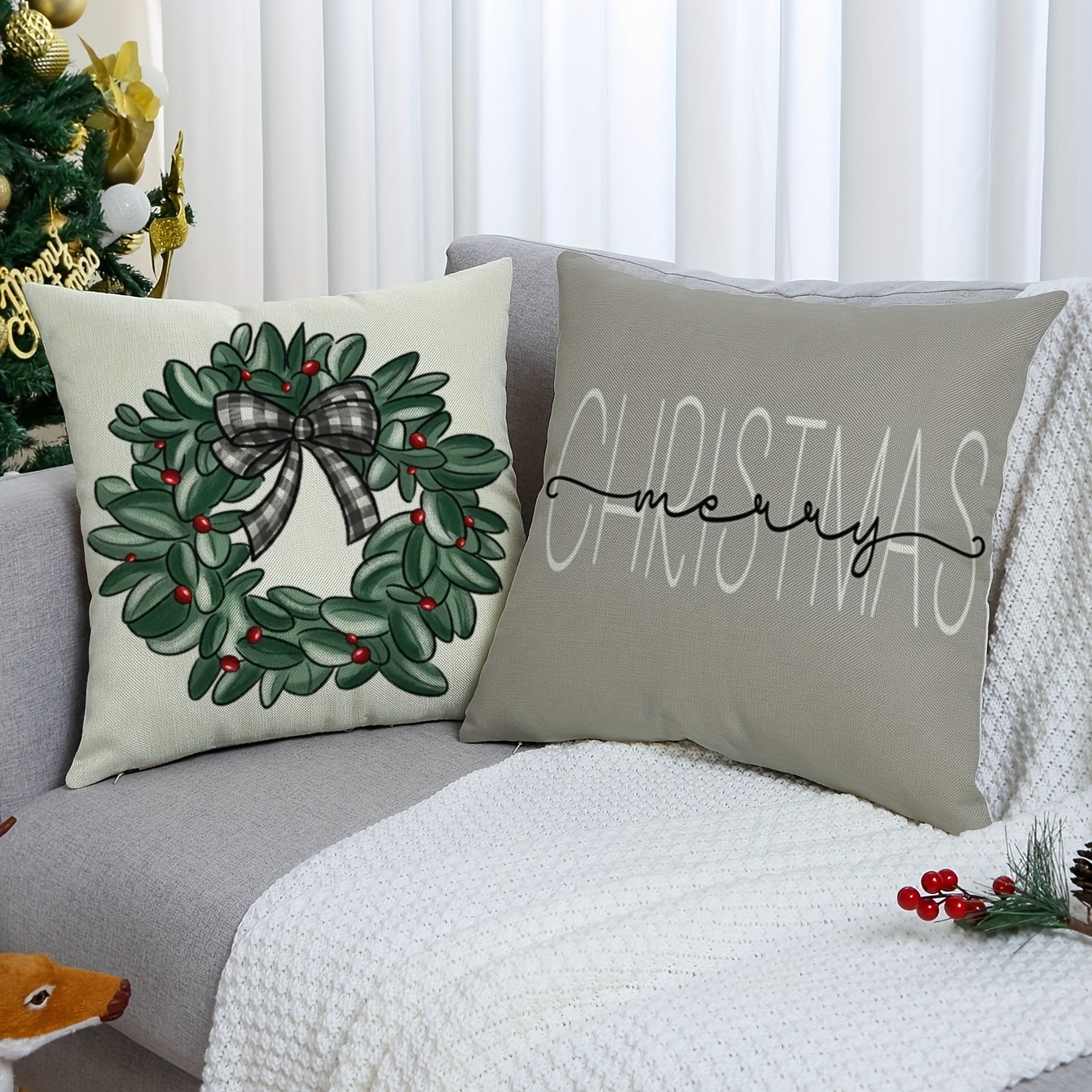 Grey Christmas Pillow Covers, Farmhouse Christmas Decorations,snowman  Reindeer Eucalyptus Truck Winter Holiday Decor Stripes Throw Cushion Cases,  For Couch Sofa Living Room Outdoor,,without Pillow Inserts - Temu