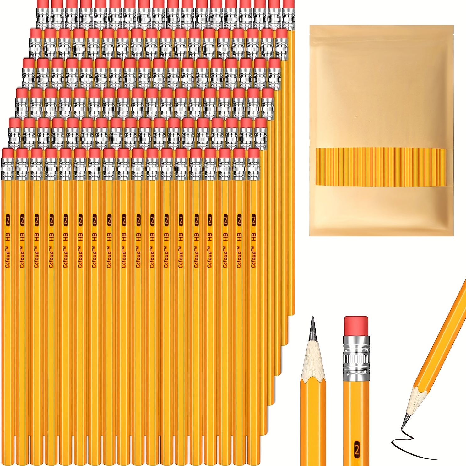 50/100/150pcs Pencils With Eraser Top, 2 HB Pencils For Writhing, Drawing  And Sketching, Yellow Wood-Cased Pencils For Office, School, Teacher And *