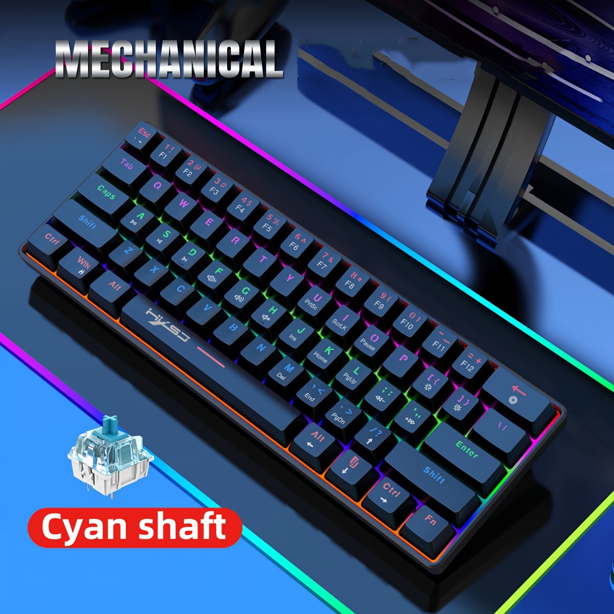 Snpurdiri - Teclado 60% para juegos, con cable, con verdadero RGB y  sensación mecánica, mini teclado ultra compacto con cable desmontable,  color
