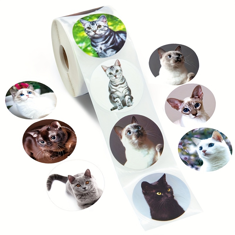 

500pcs Creative Animal Cat Sticker 1 Inch Gift Decoration Label Stationery Sticker Reward Sticker